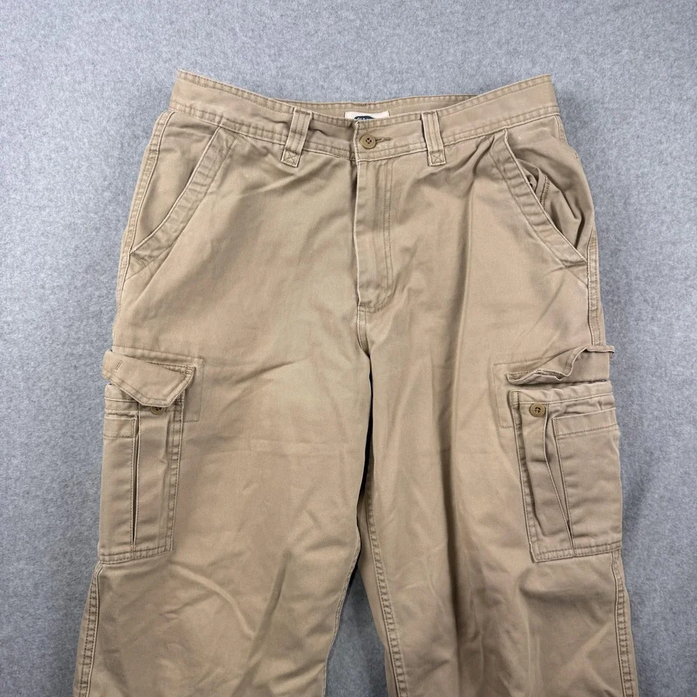 Old Navy Cargo Pants Mens 34x32 Tan Fleece Lined Straight Leg Cotton Utility Y2K